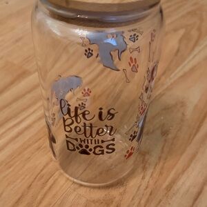 Dog-Themed Glass Tumbler with lid and straw